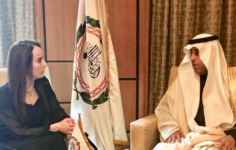 رئيس البرلمان العربى يطلع جابريلا بارون على الرؤية العربية من أزمات المنطقة