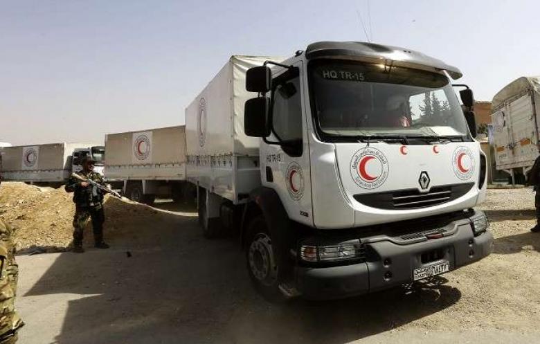 دخول قافلة مساعدات إنسانية إلى الغوطة الشرقية عبر معبر الوافدين